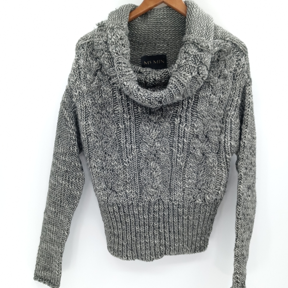 Ms Min Wool Cable Knit Cowl Neck‎ Cropped Sweater